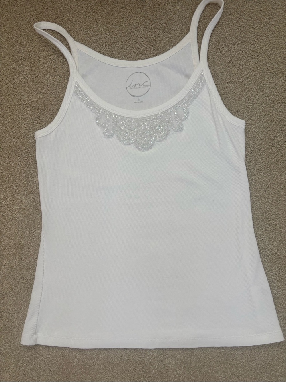 INC. NEW International Concepts White Beaded Scoop Neck Camisole